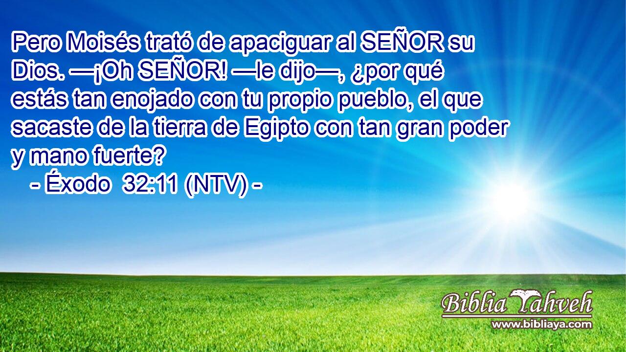 Pero Moisés trató de apaciguar al SEÑOR su Dios. —¡Oh SEÑOR! —le dijo—, ¿por qué estás tan enojado con tu propio pueblo, el que sacaste de la tierra de Egipto con tan gran poder y mano fuerte?