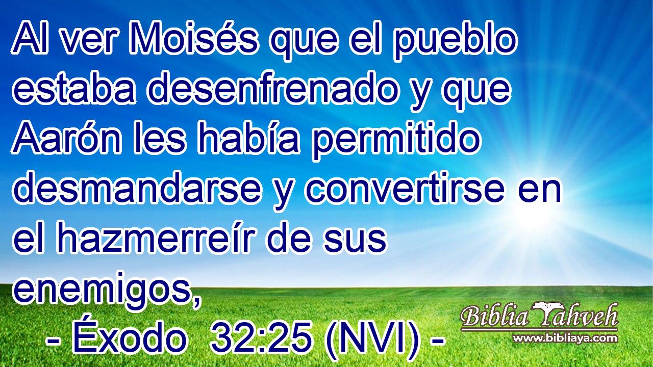  Al ver Moisés que el pueblo estaba desenfrenado y que Aarón les había permitido desmandarse y convertirse en el hazmerreír de sus enemigos, 