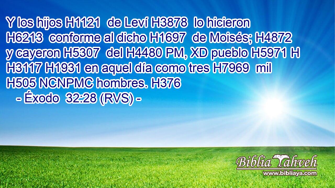 Y los hijos H1121  de Leví H3878  lo hicieron H6213  conforme al dicho H1697  de Moisés; H4872  y cayeron H5307  del H4480 PM, XD pueblo H5971 H H3117 H1931 en aquel día como tres H7969  mil H505 NCNPMC hombres. H376  