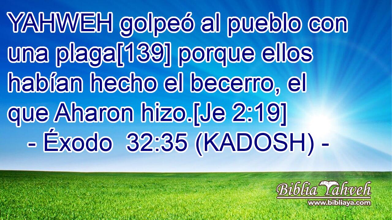  YAHWEH golpeó al pueblo con una plaga[139] porque ellos habían hecho el becerro, el que Aharon hizo.[Je 2:19] 