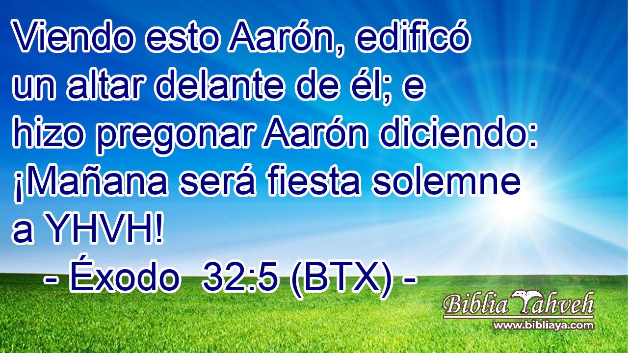 Viendo esto Aarón, edificó un altar delante de él; e hizo pregonar Aarón diciendo: ¡Mañana será fiesta solemne a YHVH!