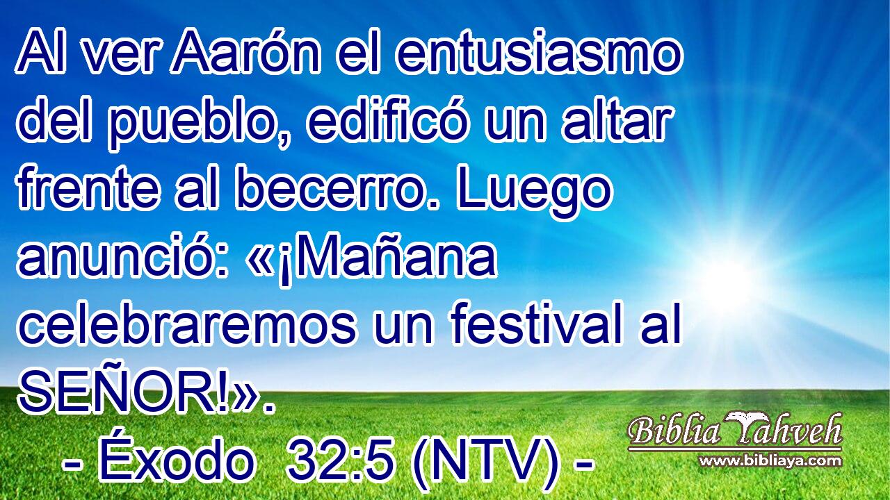 Al ver Aarón el entusiasmo del pueblo, edificó un altar frente al becerro. Luego anunció: «¡Mañana celebraremos un festival al SEÑOR!».