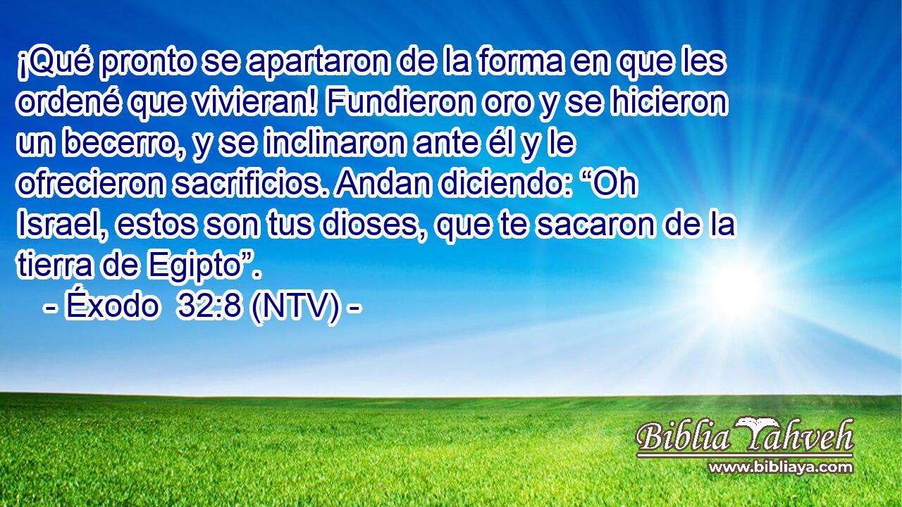 ¡Qué pronto se apartaron de la forma en que les ordené que vivieran! Fundieron oro y se hicieron un becerro, y se inclinaron ante él y le ofrecieron sacrificios. Andan diciendo: “Oh Israel, estos son tus dioses, que te sacaron de la tierra de Egipto”.