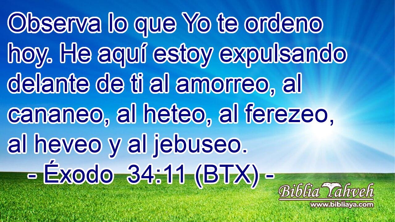 Observa lo que Yo te ordeno hoy. He aquí estoy expulsando delante de ti al amorreo, al cananeo, al heteo, al ferezeo, al heveo y al jebuseo.