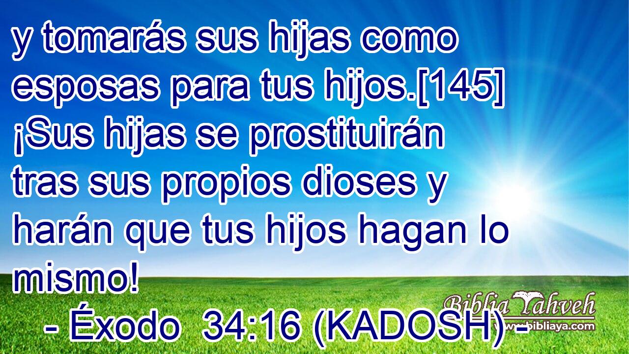  y tomarás sus hijas como esposas para tus hijos.[145] ¡Sus hijas se prostituirán tras sus propios dioses y harán que tus hijos hagan lo mismo! 