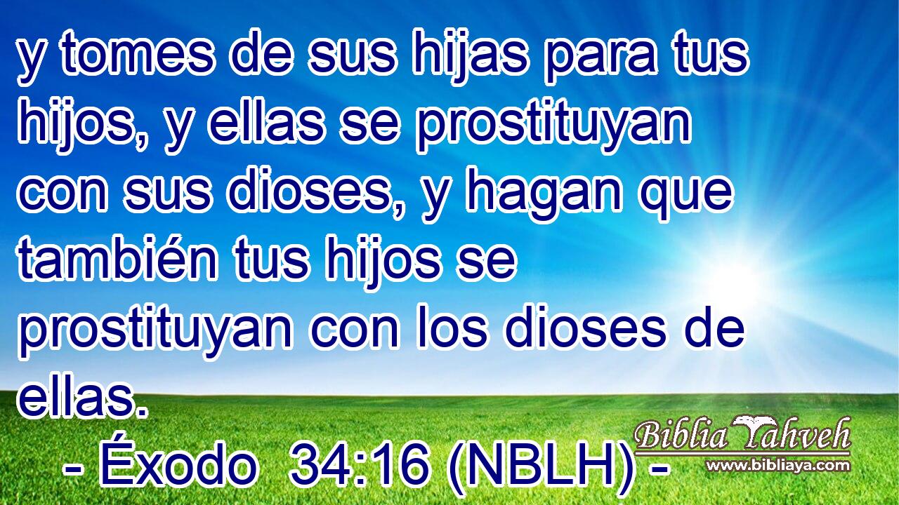  y tomes de sus hijas para tus hijos, y ellas se prostituyan con sus dioses, y hagan que también tus hijos se prostituyan con los dioses de ellas. 