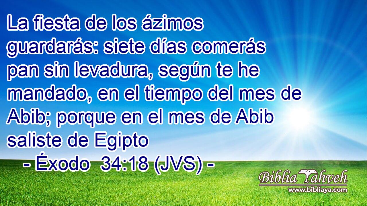 La fiesta de los ázimos guardarás: siete días comerás pan sin levadura, según te he mandado, en el tiempo del mes de Abib; porque en el mes de Abib saliste de Egipto