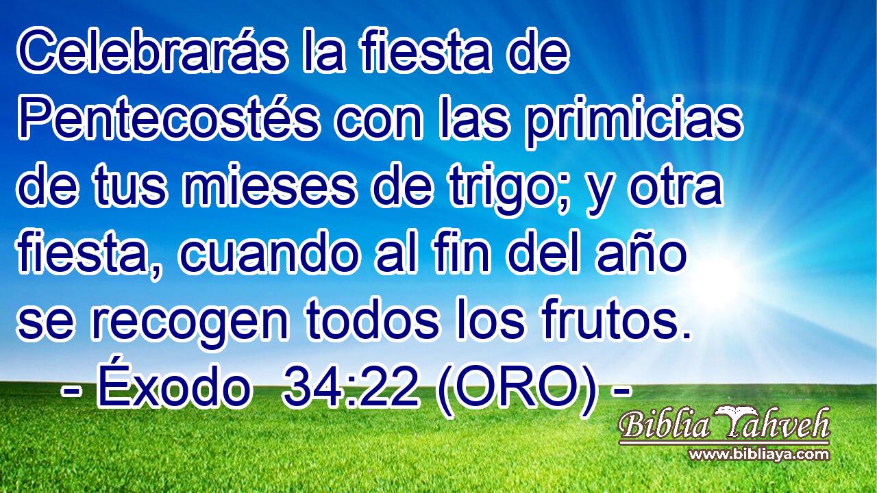  Celebrarás la fiesta de Pentecostés con las primicias de tus mieses de trigo; y otra fiesta, cuando al fin del año se recogen todos los frutos. 