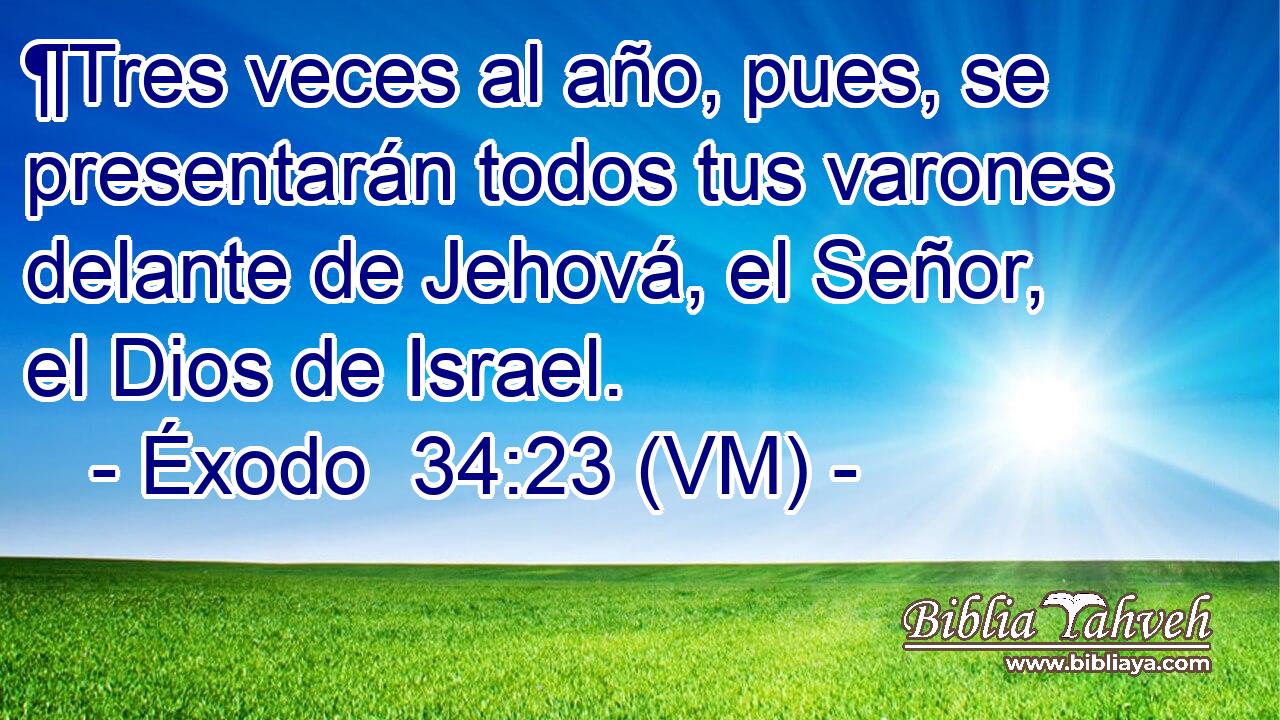  ¶Tres veces al año, pues, se presentarán todos tus varones delante de Jehová, el Señor, el Dios de Israel. 