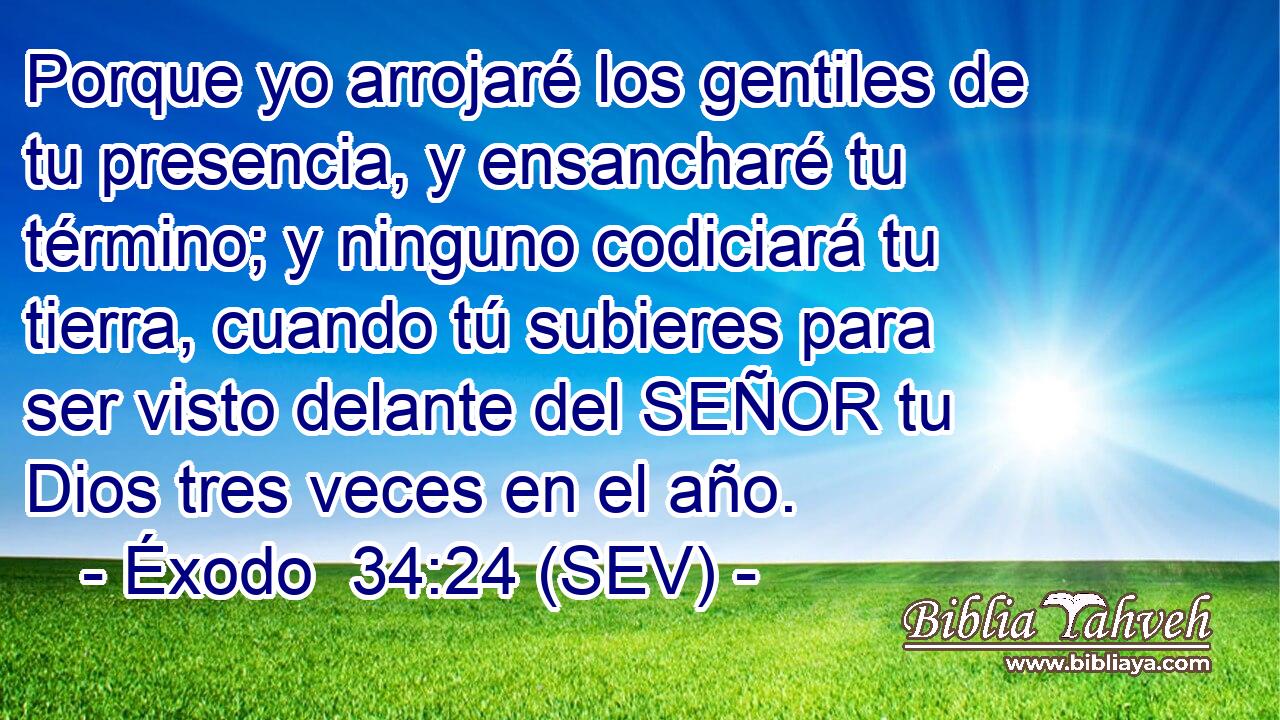 Porque yo arrojaré los gentiles de tu presencia, y ensancharé tu término; y ninguno codiciará tu tierra, cuando tú subieres para ser visto delante del SEÑOR tu Dios tres veces en el año.