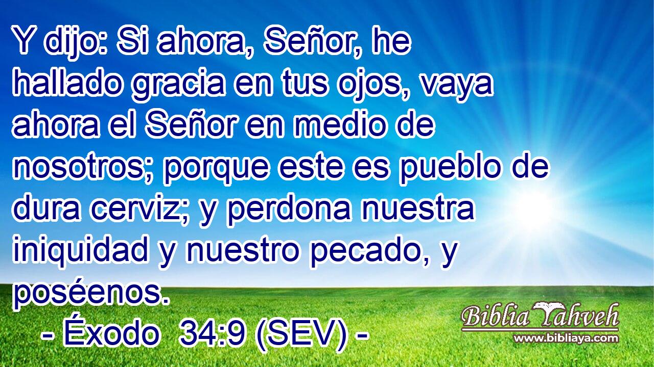 Y dijo: Si ahora, Señor, he hallado gracia en tus ojos, vaya ahora el Señor en medio de nosotros; porque este es pueblo de dura cerviz; y perdona nuestra iniquidad y nuestro pecado, y poséenos.