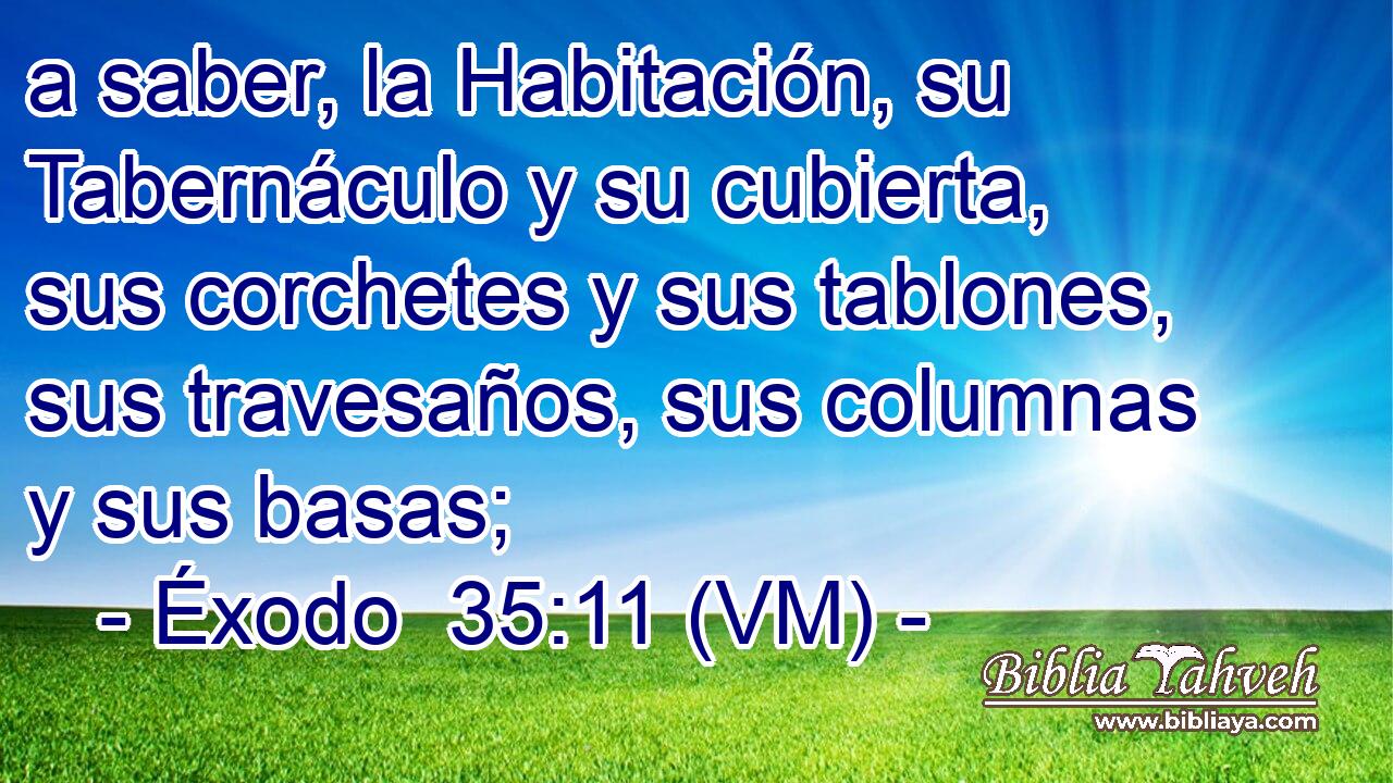  a saber, la Habitación, su Tabernáculo y su cubierta, sus corchetes y sus tablones, sus travesaños, sus columnas y sus basas; 