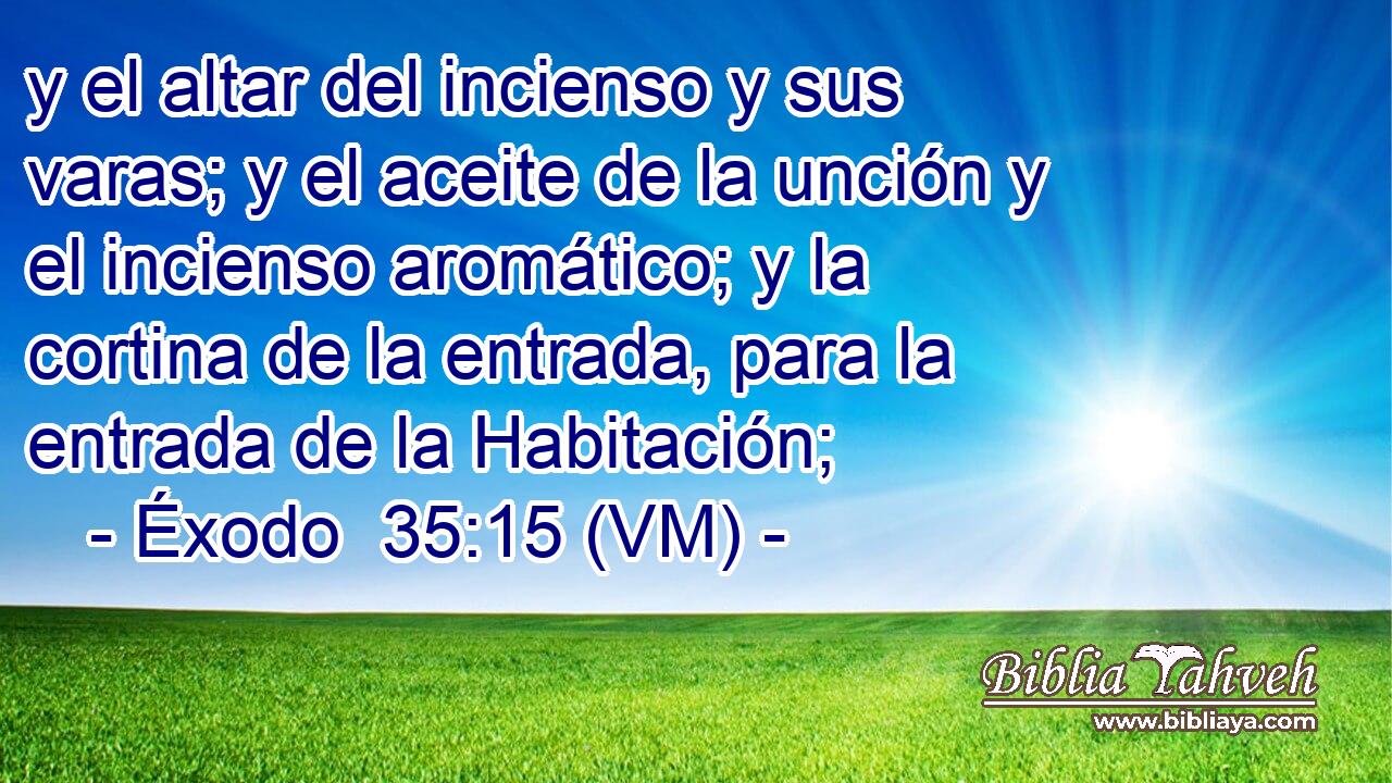  y el altar del incienso y sus varas; y el aceite de la unción y el incienso aromático; y la cortina de la entrada, para la entrada de la Habitación; 