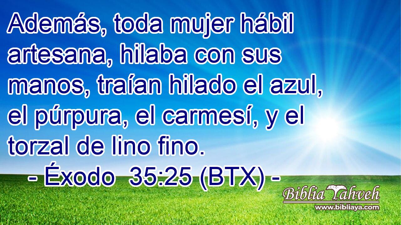 Además, toda mujer hábil artesana, hilaba con sus manos, traían hilado el azul, el púrpura, el carmesí, y el torzal de lino fino.