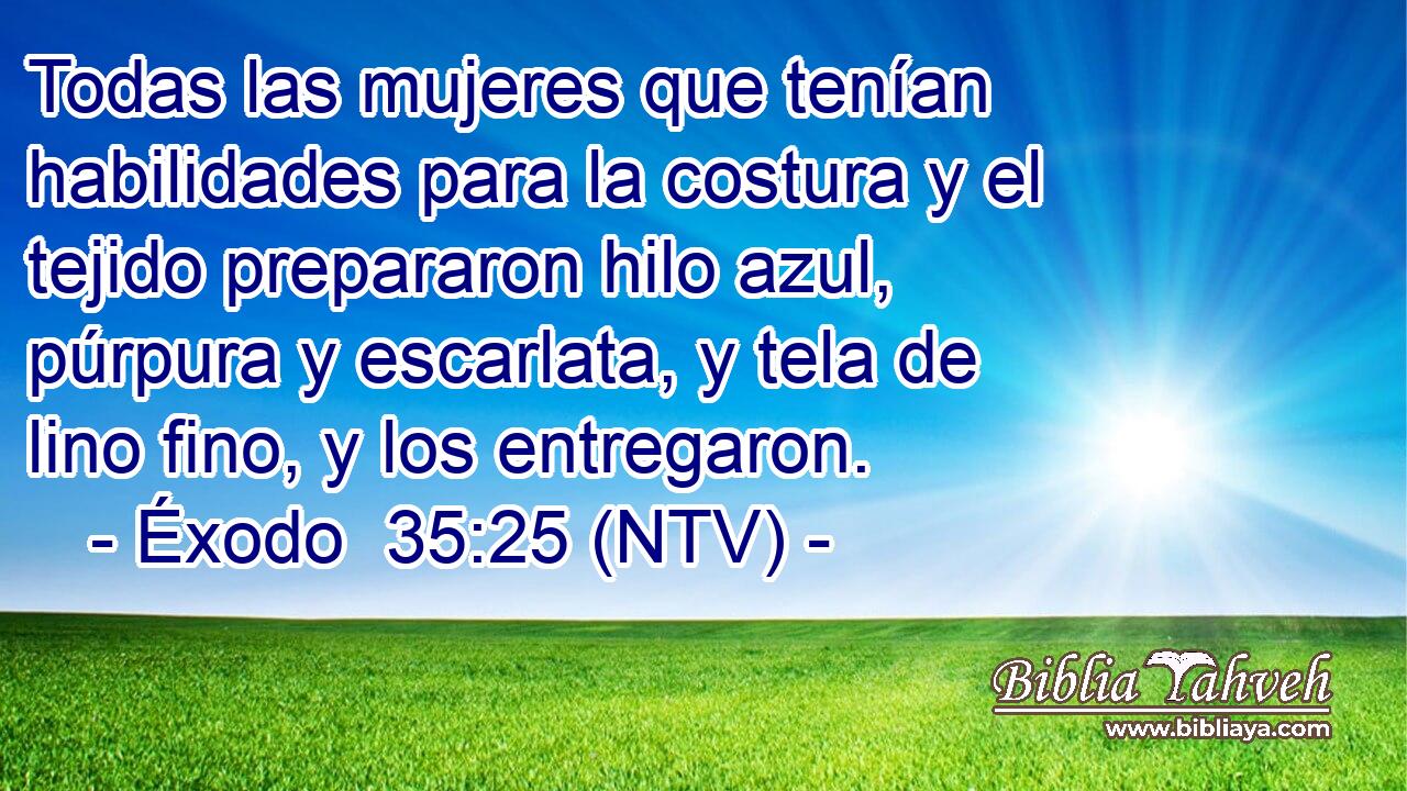 Todas las mujeres que tenían habilidades para la costura y el tejido prepararon hilo azul, púrpura y escarlata, y tela de lino fino, y los entregaron.