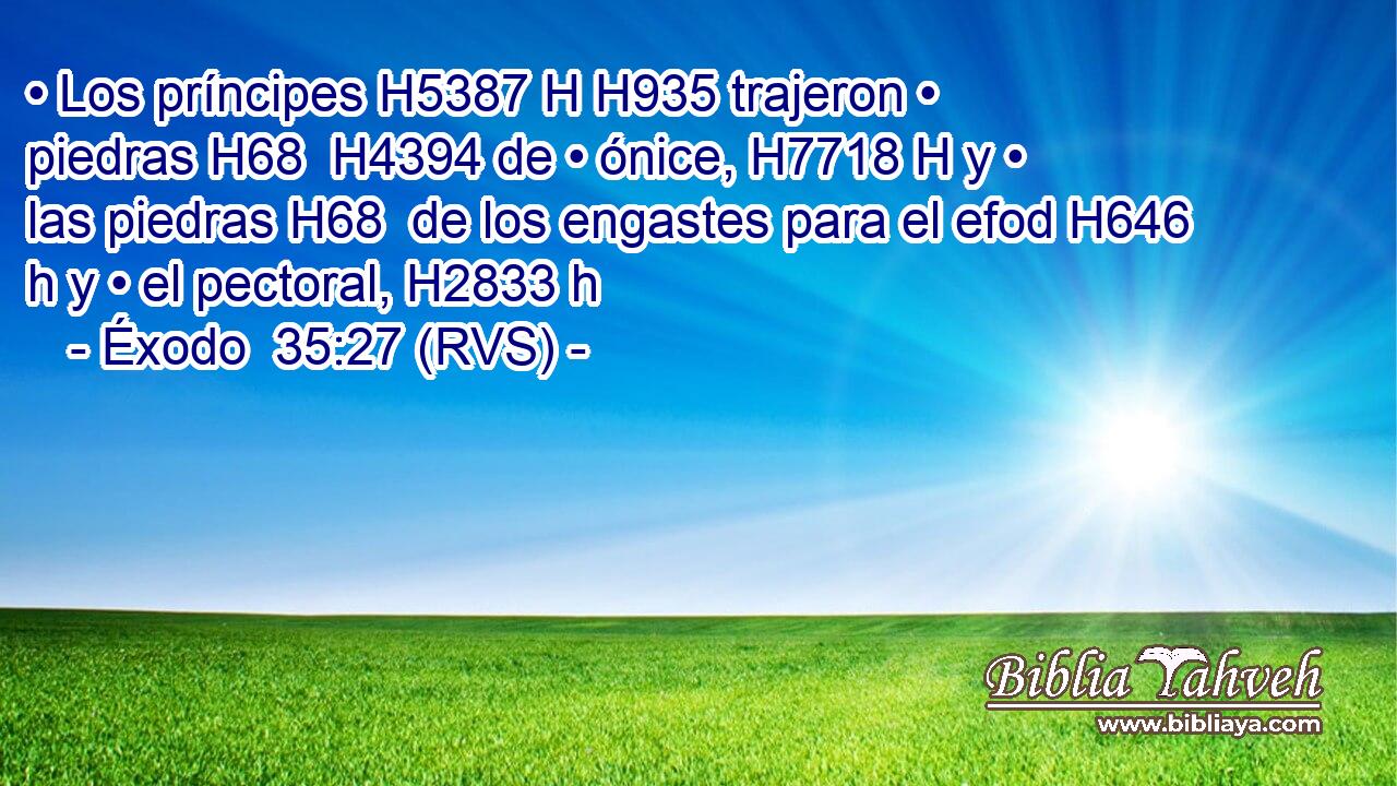 • Los príncipes H5387 H H935 trajeron • piedras H68  H4394 de • ónice, H7718 H y • las piedras H68  de los engastes para el efod H646 h y • el pectoral, H2833 h 