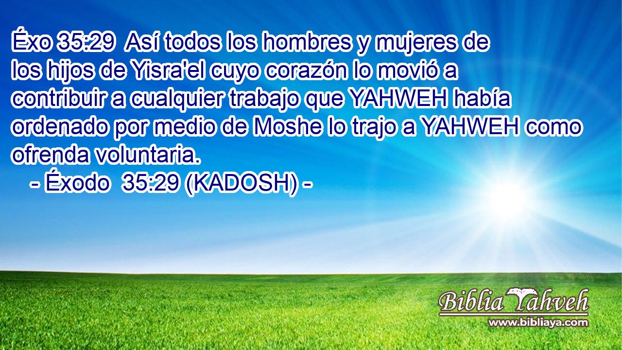  Así todos los hombres y mujeres de los hijos de Yisra'el cuyo corazón lo movió a contribuir a cualquier trabajo que YAHWEH había ordenado por medio de Moshe lo trajo a YAHWEH como ofrenda voluntaria. 