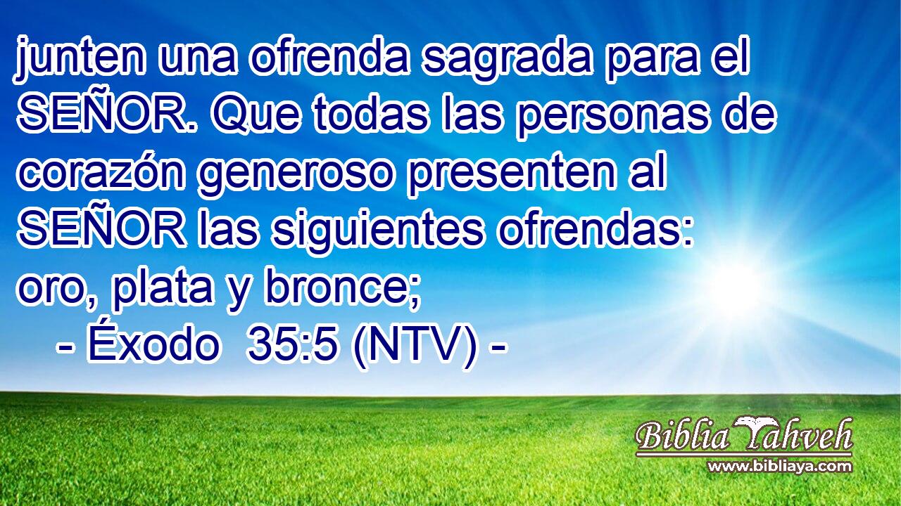 junten una ofrenda sagrada para el SEÑOR. Que todas las personas de corazón generoso presenten al SEÑOR las siguientes ofrendas: oro, plata y bronce;
