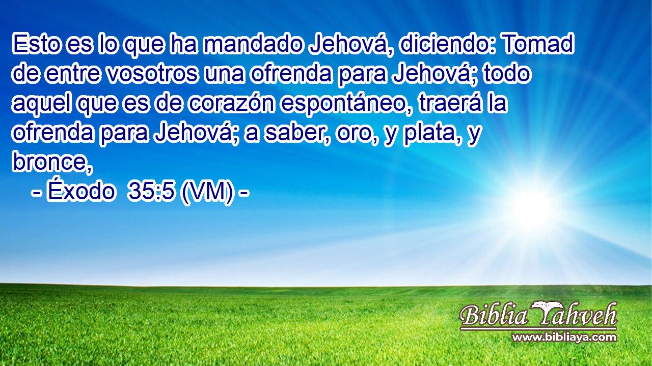  Esto es lo que ha mandado Jehová, diciendo: Tomad de entre vosotros una ofrenda para Jehová; todo aquel que es de corazón espontáneo, traerá la ofrenda para Jehová; a saber, oro, y plata, y bronce, 