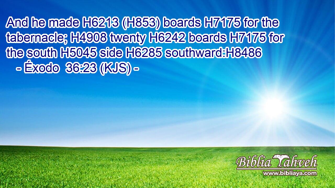 And he made H6213 (H853) boards H7175 for the tabernacle; H4908 twenty H6242 boards H7175 for the south H5045 side H6285 southward:H8486