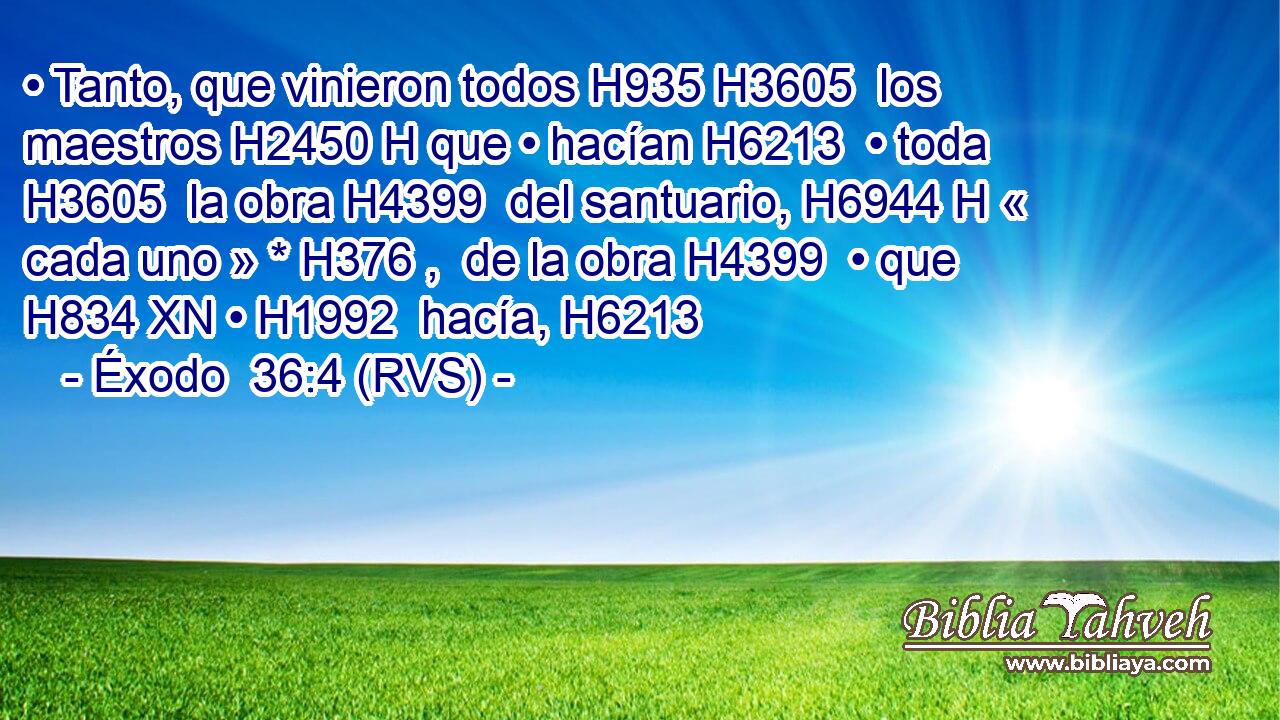 • Tanto, que vinieron todos H935 H3605  los maestros H2450 H que • hacían H6213  • toda H3605  la obra H4399  del santuario, H6944 H « cada uno » * H376 ,  de la obra H4399  • que H834 XN • H1992  hacía, H6213  