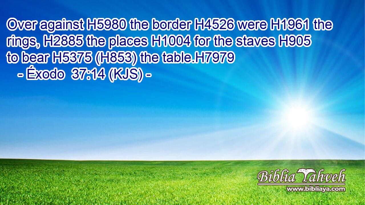 Over against H5980 the border H4526 were H1961 the rings, H2885 the places H1004 for the staves H905 to bear H5375 (H853) the table.H7979