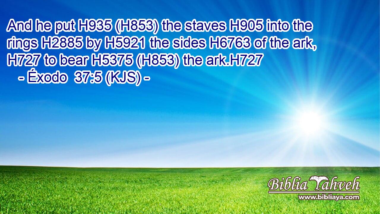 And he put H935 (H853) the staves H905 into the rings H2885 by H5921 the sides H6763 of the ark, H727 to bear H5375 (H853) the ark.H727