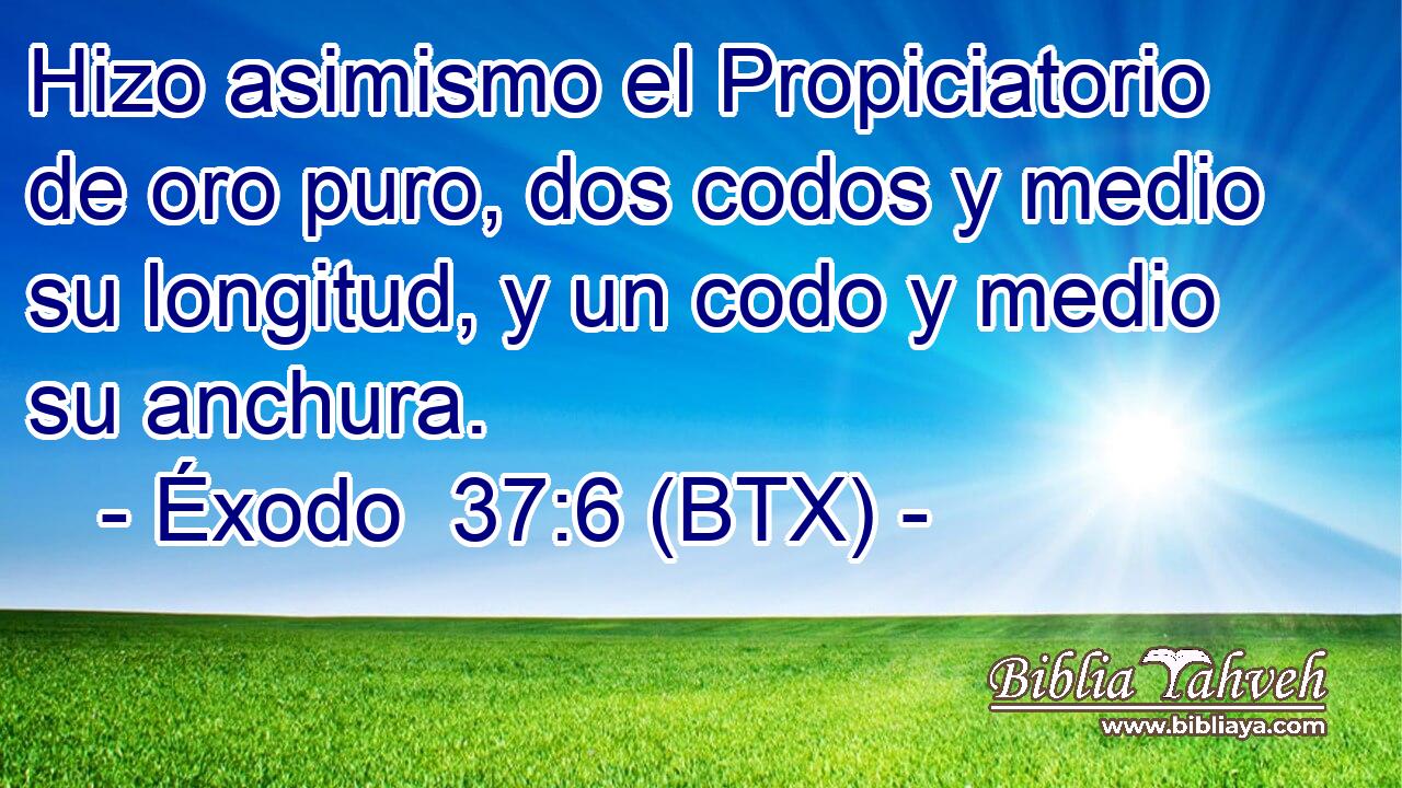 Hizo asimismo el Propiciatorio de oro puro, dos codos y medio su longitud, y un codo y medio su anchura.