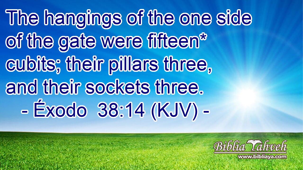 The hangings of the one side of the gate were fifteen* cubits; their pillars three, and their sockets three.
