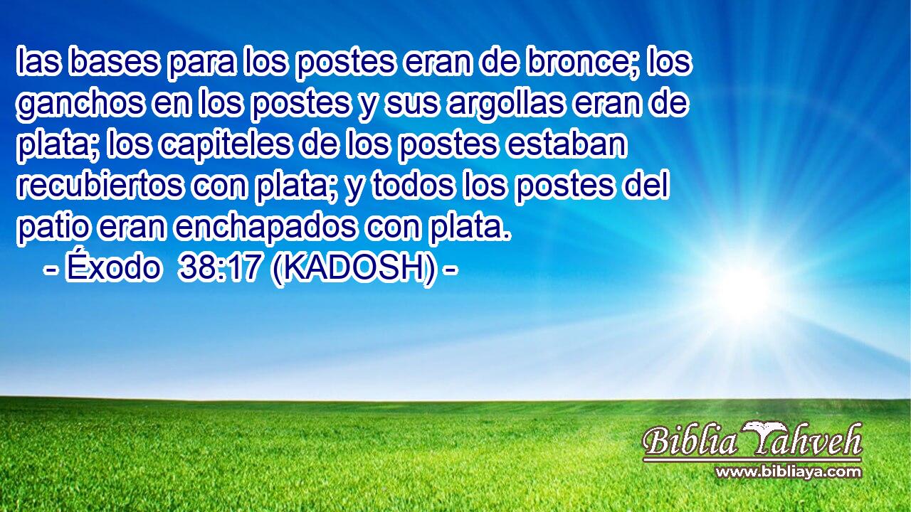  las bases para los postes eran de bronce; los ganchos en los postes y sus argollas eran de plata; los capiteles de los postes estaban recubiertos con plata; y todos los postes del patio eran enchapados con plata. 