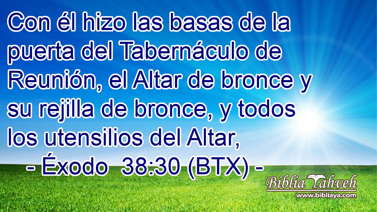 Con él hizo las basas de la puerta del Tabernáculo de Reunión, el Altar de bronce y su rejilla de bronce, y todos los utensilios del Altar,