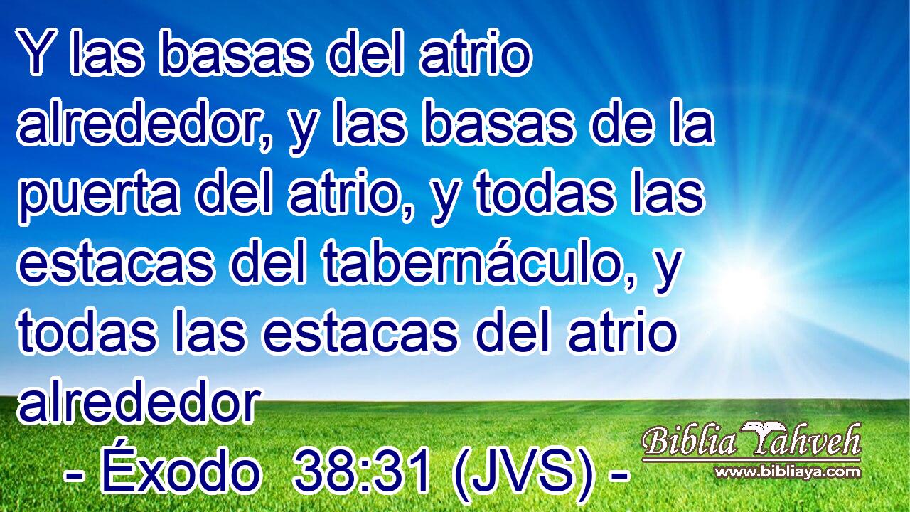 Y las basas del atrio alrededor, y las basas de la puerta del atrio, y todas las estacas del tabernáculo, y todas las estacas del atrio alrededor