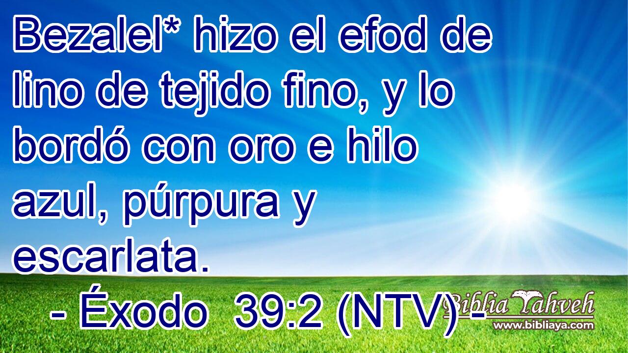 Bezalel* hizo el efod de lino de tejido fino, y lo bordó con oro e hilo azul, púrpura y escarlata.
