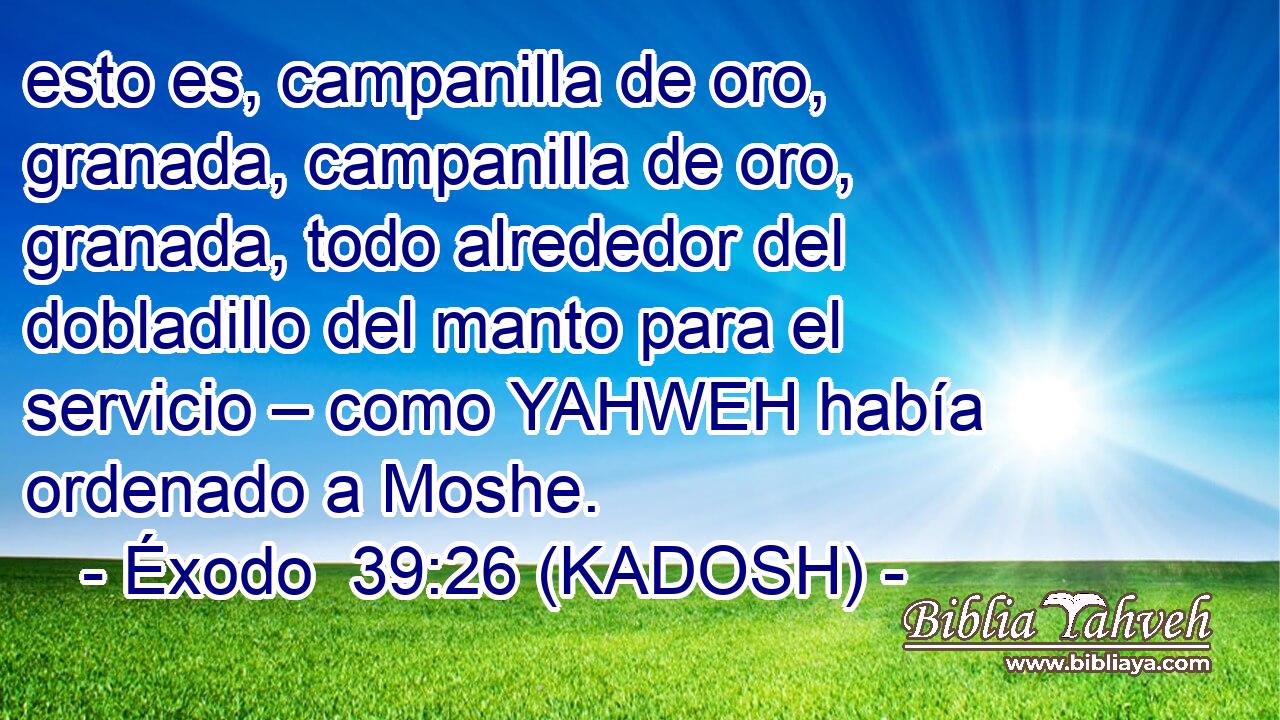  esto es, campanilla de oro, granada, campanilla de oro, granada, todo alrededor del dobladillo del manto para el servicio – como YAHWEH había ordenado a Moshe. 