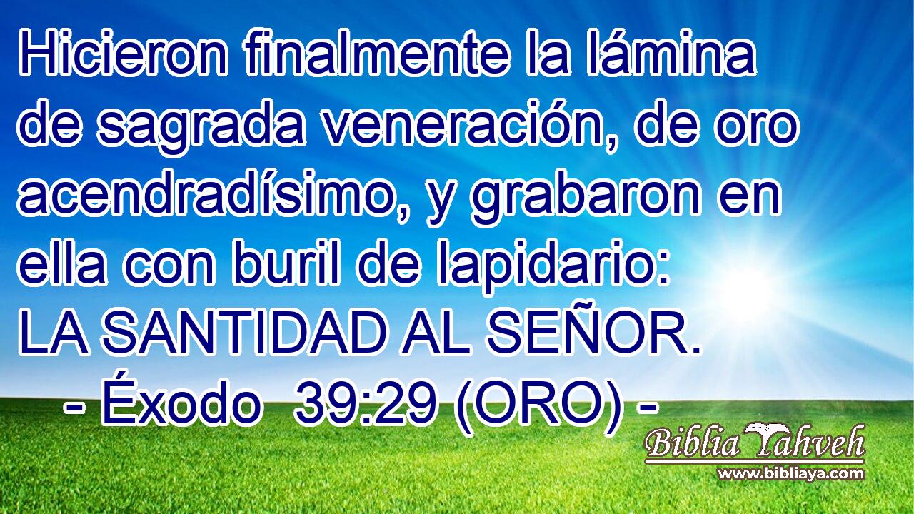  Hicieron finalmente la lámina de sagrada veneración, de oro acendradísimo, y grabaron en ella con buril de lapidario: LA SANTIDAD AL SEÑOR. 