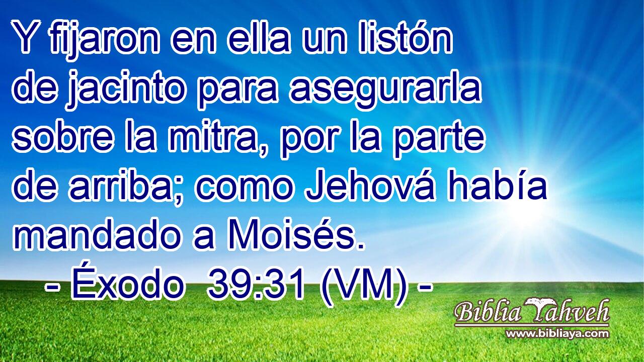  Y fijaron en ella un listón de jacinto para asegurarla sobre la mitra, por la parte de arriba; como Jehová había mandado a Moisés. 