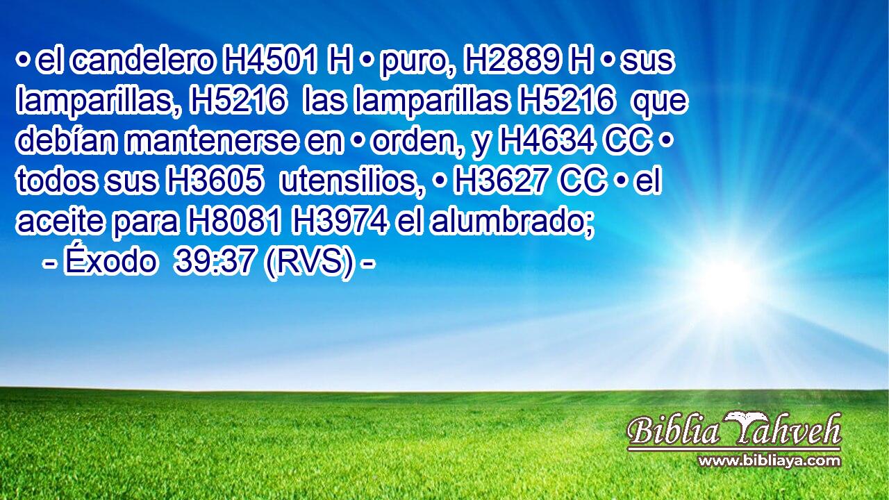 • el candelero H4501 H • puro, H2889 H • sus lamparillas, H5216  las lamparillas H5216  que debían mantenerse en • orden, y H4634 CC • todos sus H3605  utensilios, • H3627 CC • el aceite para H8081 H3974 el alumbrado; 