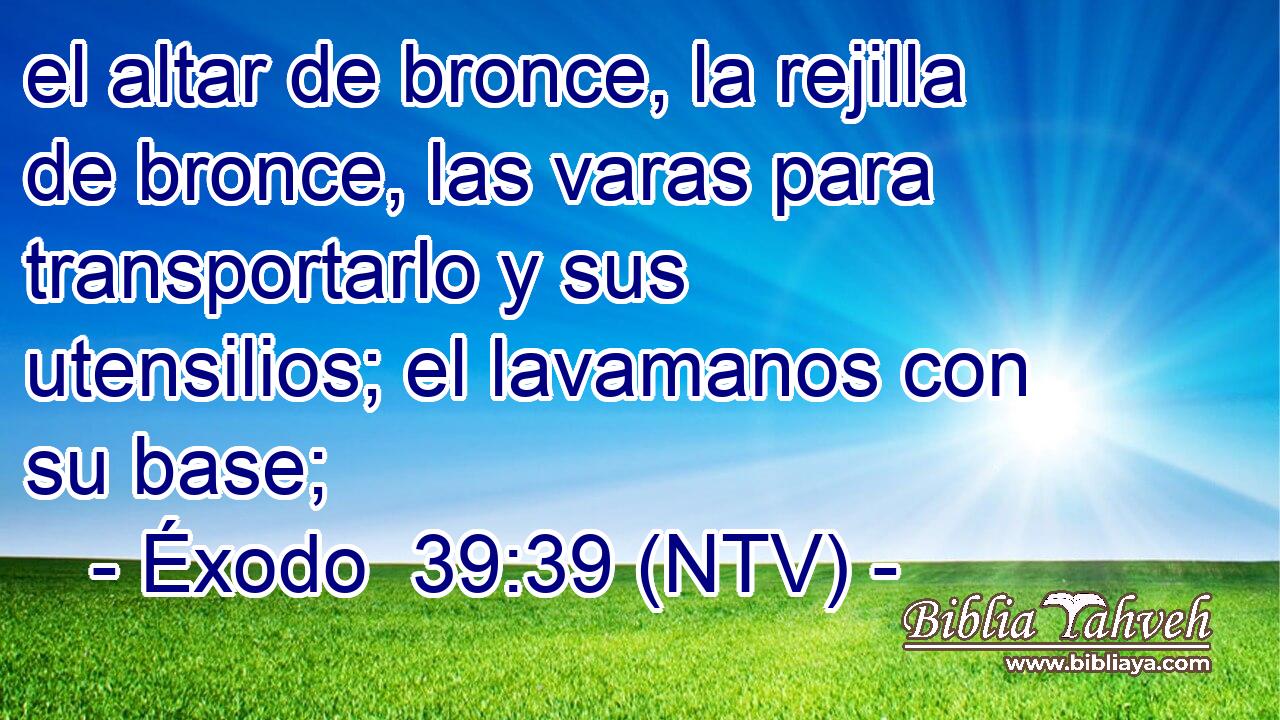 el altar de bronce, la rejilla de bronce, las varas para transportarlo y sus utensilios; el lavamanos con su base;