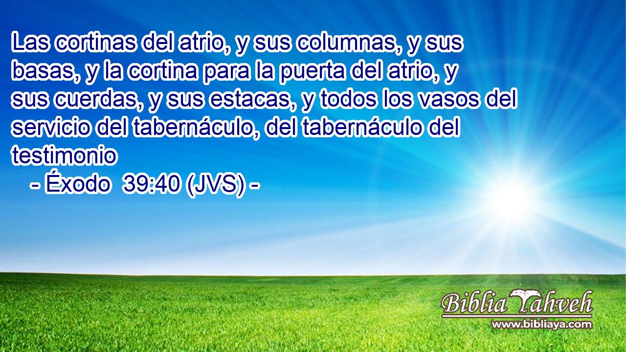 Las cortinas del atrio, y sus columnas, y sus basas, y la cortina para la puerta del atrio, y sus cuerdas, y sus estacas, y todos los vasos del servicio del tabernáculo, del tabernáculo del testimonio