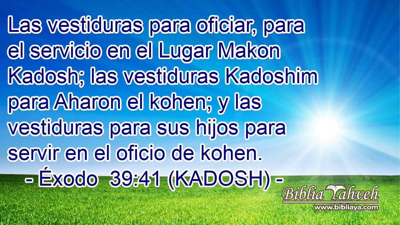 Las vestiduras para oficiar, para el servicio en el Lugar Makon Kadosh; las vestiduras Kadoshim para Aharon el kohen; y las vestiduras para sus hijos para servir en el oficio de kohen. 