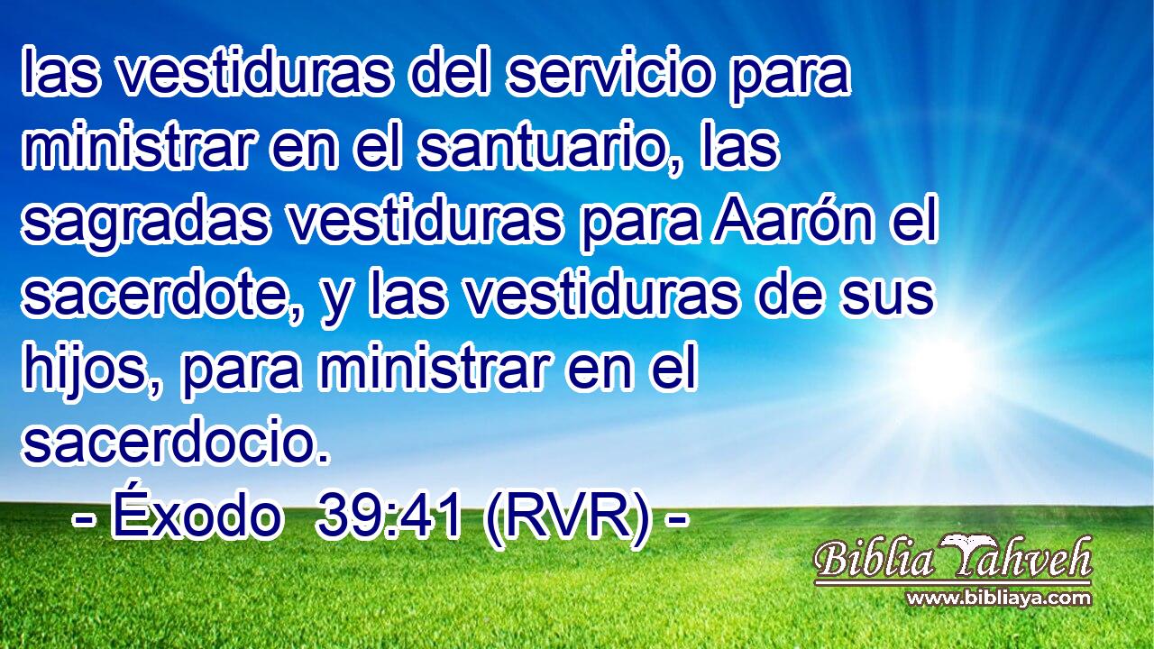 las vestiduras del servicio para ministrar en el santuario, las sagradas vestiduras para Aarón el sacerdote, y las vestiduras de sus hijos, para ministrar en el sacerdocio.