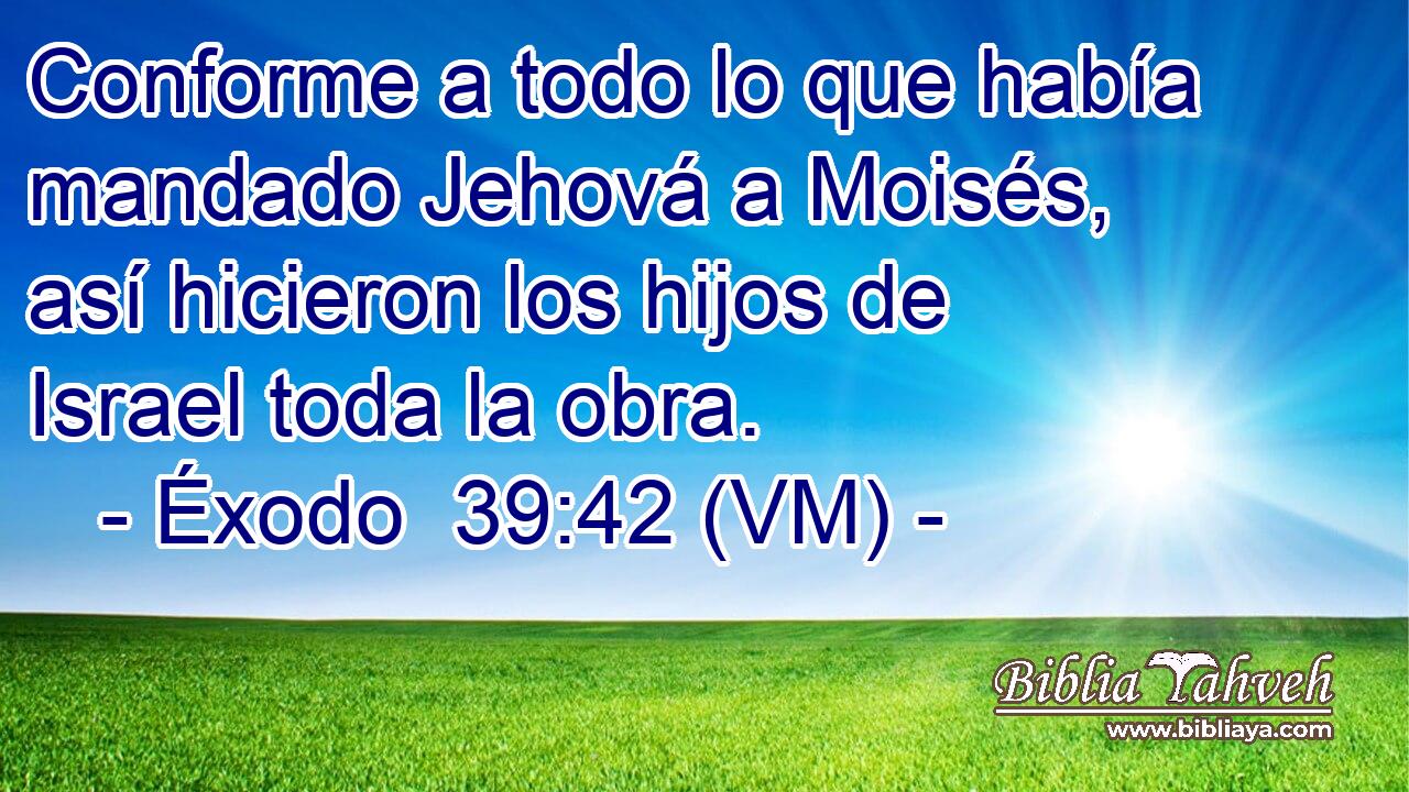  Conforme a todo lo que había mandado Jehová a Moisés, así hicieron los hijos de Israel toda la obra. 
