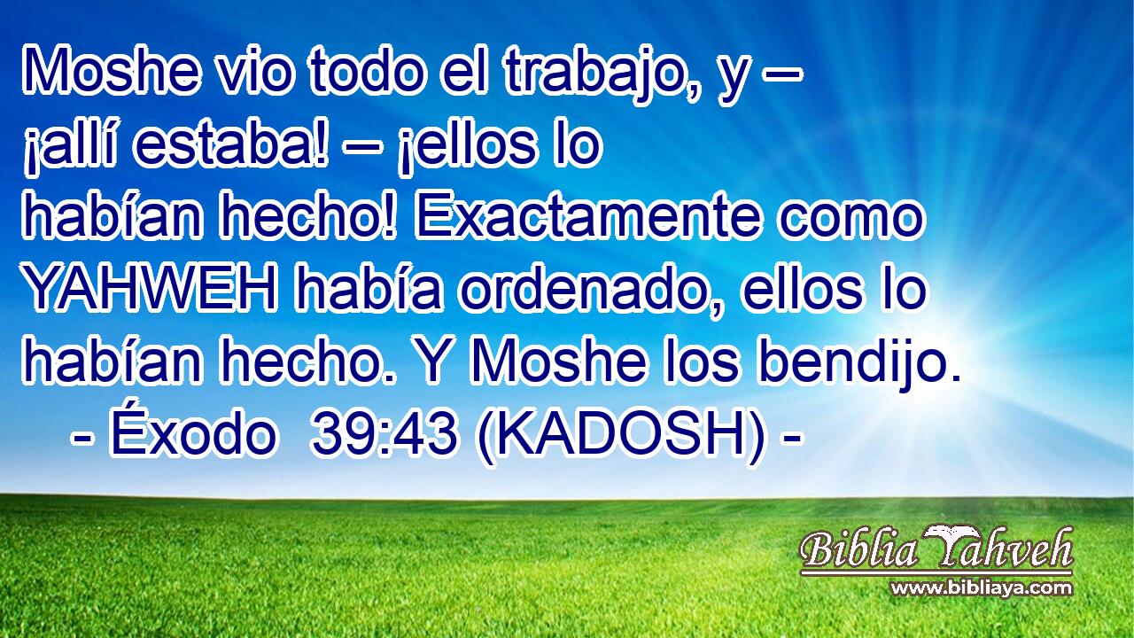  Moshe vio todo el trabajo, y – ¡allí estaba! – ¡ellos lo habían hecho! Exactamente como YAHWEH había ordenado, ellos lo habían hecho. Y Moshe los bendijo. 