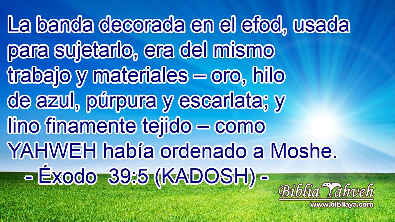  La banda decorada en el efod, usada para sujetarlo, era del mismo trabajo y materiales – oro, hilo de azul, púrpura y escarlata; y lino finamente tejido – como YAHWEH había ordenado a Moshe. 