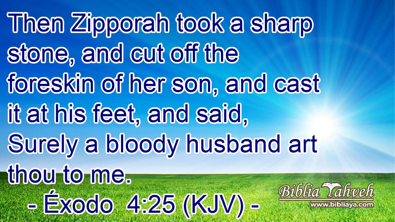 Then Zipporah took a sharp stone, and cut off the foreskin of her son, and cast it at his feet, and said, Surely a bloody husband art thou to me.