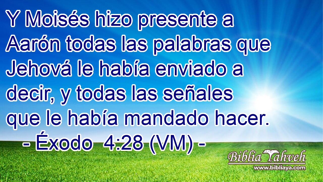 Y Moisés hizo presente a Aarón todas las palabras que Jehová le había enviado a decir, y todas las señales que le había mandado hacer. 