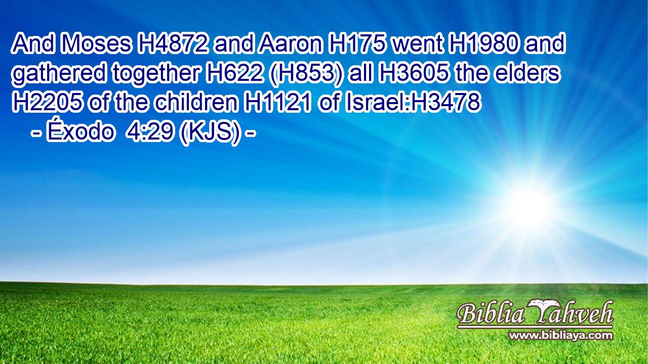 And Moses H4872 and Aaron H175 went H1980 and gathered together H622 (H853) all H3605 the elders H2205 of the children H1121 of Israel:H3478