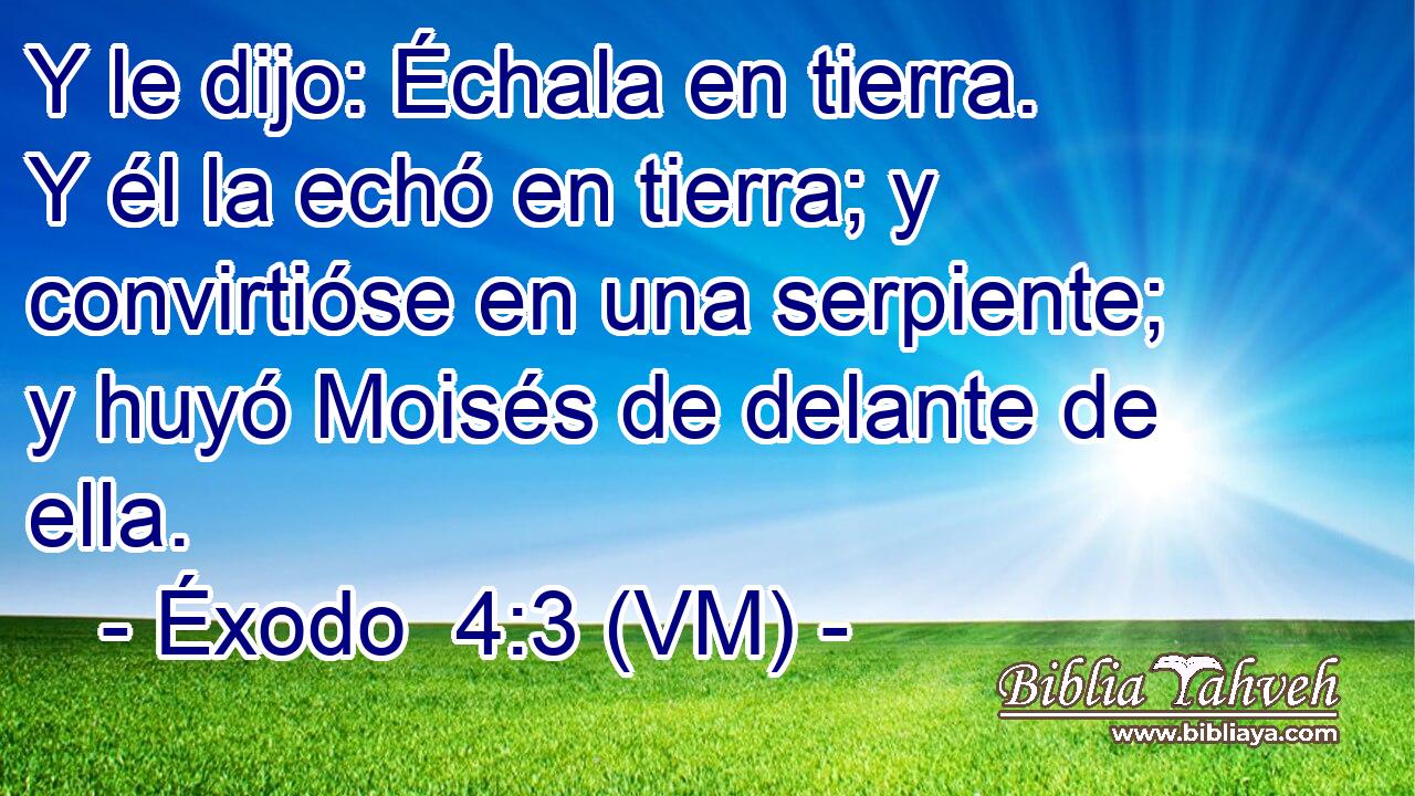  Y le dijo: Échala en tierra. Y él la echó en tierra; y convirtióse en una serpiente; y huyó Moisés de delante de ella. 