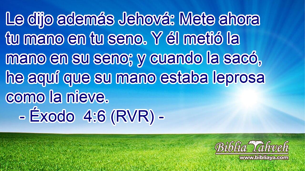 Le dijo además Jehová: Mete ahora tu mano en tu seno. Y él metió la mano en su seno; y cuando la sacó, he aquí que su mano estaba leprosa como la nieve.