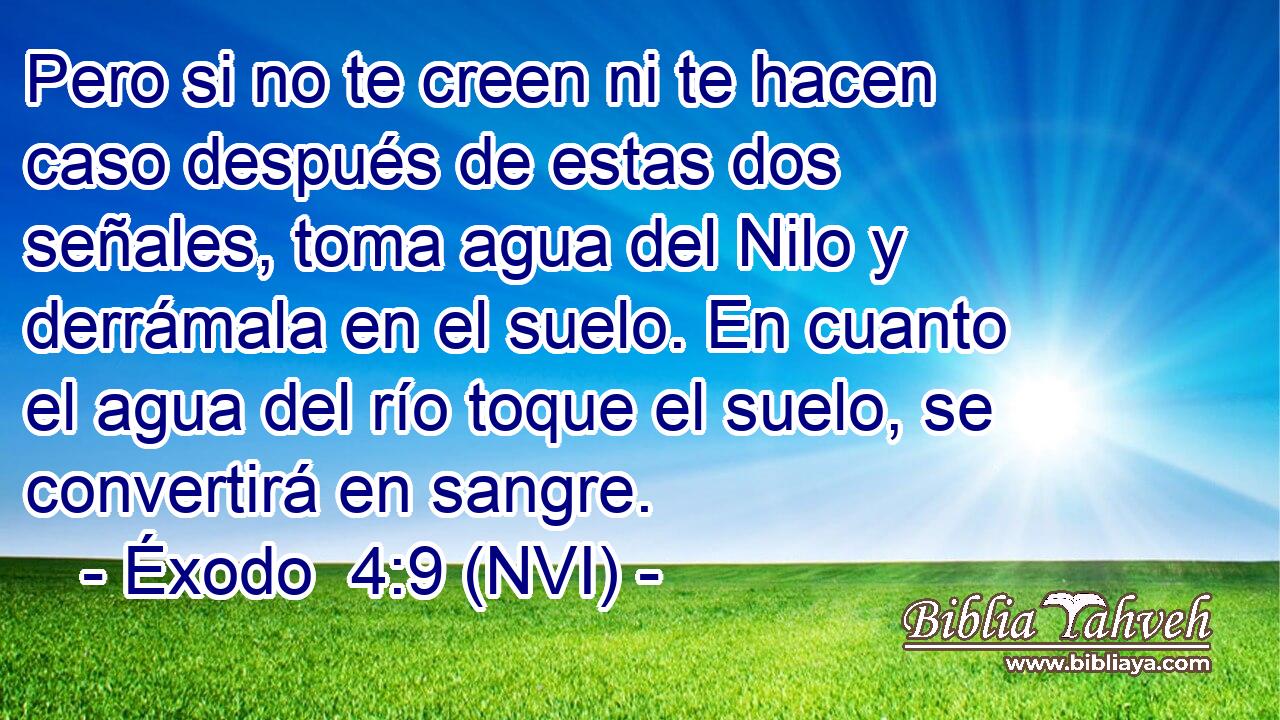  Pero si no te creen ni te hacen caso después de estas dos señales, toma agua del Nilo y derrámala en el suelo. En cuanto el agua del río toque el suelo, se convertirá en sangre. 
